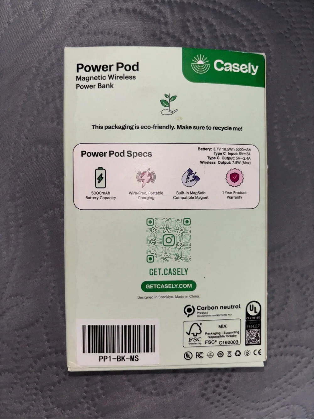 CASELY Power Pod Magnetic Wireless Power Bank - BLACK